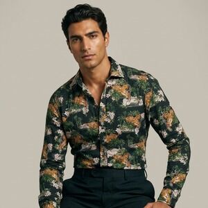 PROPER CLOTH TENCEL MENS TIGER TROPICAL HAWAIIAN RESORT SHIRT LUXURY FASHION